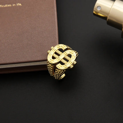 Fashion Exaggerated Dollar Symbol Resizable Rings Women Men Trendy Jewelry Gift Hip Hop Gothic Punk Metal Ring