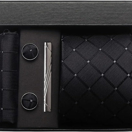 Classic 100% Silk Men's Ties In Gift box 8cm Plaid Dot Striped Business Necktie Handkerchief Cufflinks Wedding Party Tie Set