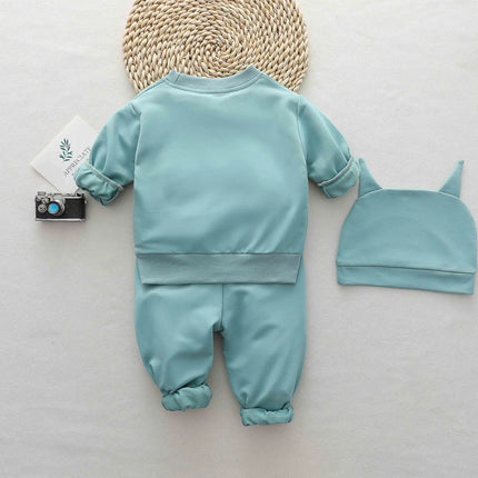 2PCS Infant and toddler spring and autumn small raccoon long-sleeved outdoor set with hat included