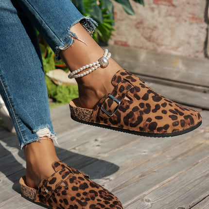 2025 New Women's Casual Autumn and Winter All-Season Outdoor Activities Animal Print Leopard Print Cow Print New Mules Slip-On Slippers Outdoor Flat Beach Shoes Trendy Fashion Animal Print Cow Print Leopard Print Cork Sole Sa