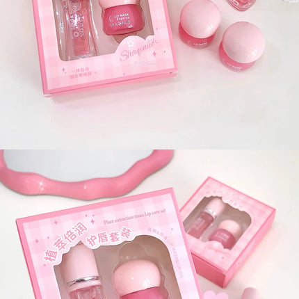 Strawberry Lip Balm & Lip Oil Set Clear Glass Moisturizing Lightweight Hydrating Jelly Day & Night Lip Mask Set Makeup Lips Care