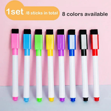 8Pcs Magnetic Erasable Whiteboard Pen Color Options Numbering White Board Marker Pen Stationery Office School Teaching Supplies