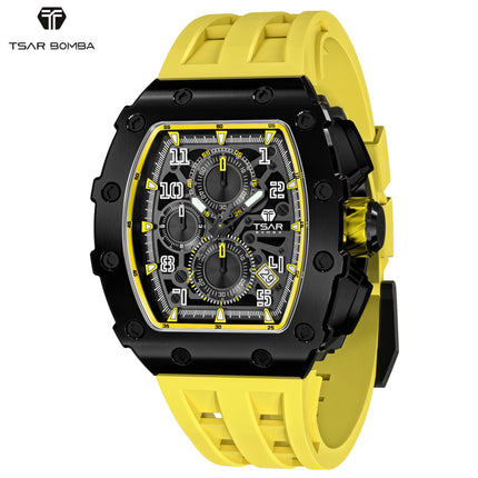 TSAR BOMBA Luxury Tonneau Quartz Watch for Men Japanese Movement, Stainless Steel Case,  Elegant Dress Wristwatch
