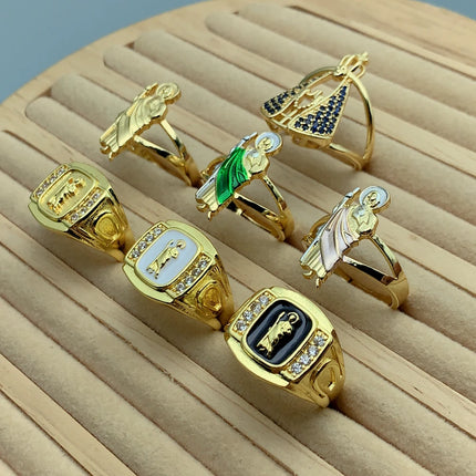 Luxury Shiny Crystal Zircon St. Jude Virgin Mary Open Rings For Women Fashion Lucky Religious Jewelry Birthday Gift
