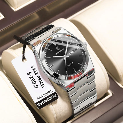 POEDAGAR Luxury Watches For Men Stainless Steel Waterproof Luminous Men's Watch Date Week Fashion Casual Men's Quartz Watch Reloj