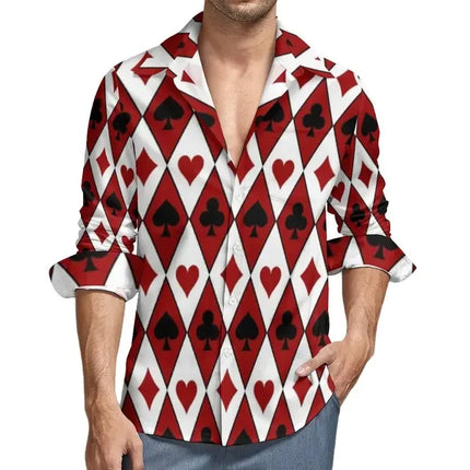Men's Long Sleeve Shirts Poker Symbols Casual Male Playing Card Suits Shirt Long Sleeve Funny Blouses Spring Clothes Shirts