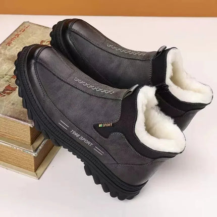 Men's Winter Casual Shoes Thickened Fleece Lined Waterproof Leather Surface Warm Wear Resistant Work Shoes Slip on round Toe