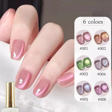 1-12pcs ZH Spring/Summer Ice Transparent Sweet Wine Glass Beads Cat Eye Nail Polish Gel New Flashy Popular Pink Nail Supplies