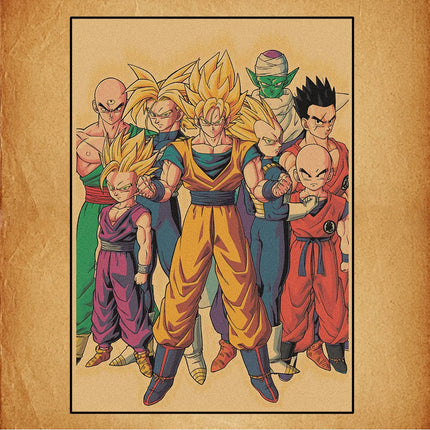 Japanese Surrounding Anime Retro Dragon Ball Poster Goku Gohan Vegeta Piccolo Friza Canvas Painting Print Wall Art Children Gift
