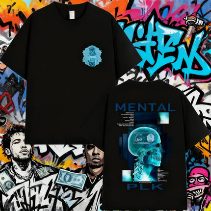 2025 Summer Rapper MENTAL PLK Album Merch T Shirt Men's Gothic Fashion Short Sleeve T-shirt 100% Pure Cotton Printed T-shirt