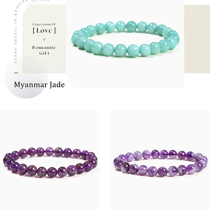 JD Natural Stone Beads Bracelet Amethyst Tiger Eye Crystal Quartz Agate Gem Beads Bangles Women Men Reiki Healling Jewelry Gift
