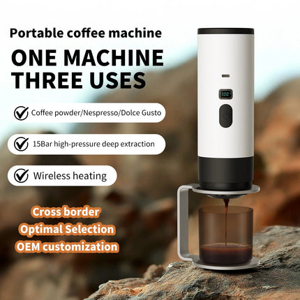 Portable Coffee Machine Wireless 3-in-1 for Ground/Nespresso/DolceGusto Capsule 15Bar 7800mAh Digital Display