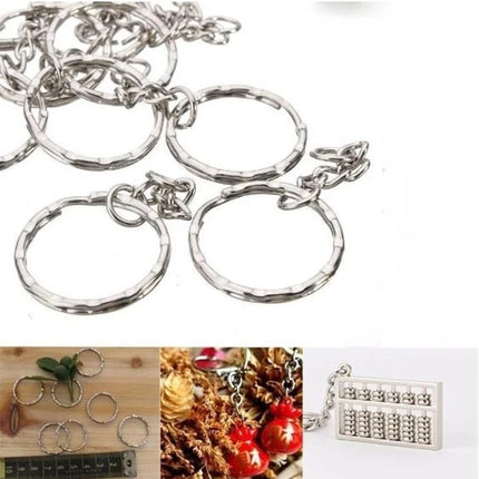 Silver Metal Blank Keyring Keychain with Ring Link Long Round Split Keychain Keyrings Chains Stainless Steel Key Rings Holder