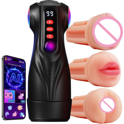 Automatic Male Masturbator Vibrating Sucking Machine Simulation Blowjob Pocket Pussy Kit with 3 Removable Liners Sex Toy for Men