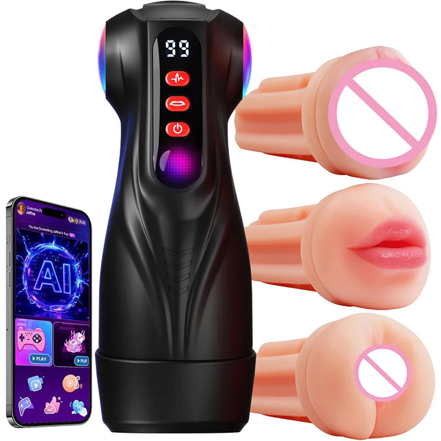 Automatic Male Masturbator Vibrating Sucking Machine Simulation Blowjob Pocket Pussy Kit with 3 Removable Liners Sex Toy for Men