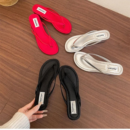 Summer Women Wedges Heel Silver Slippers Outdoor Street Style Dress Shoes Ladies Outdoor Beach Vacation Clip Toe Slides