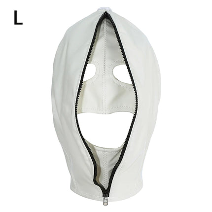 Leather Mask Full Face Double Layer Headgear Zip Head Hood Adjustable Lace-up Leather Bondage Masks Halloween Cosplay Party Mask
