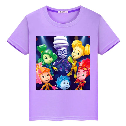 Russian The Fixies cartoon T-shirt 100%Cotton Short Tops y2k one piece anime Tees boys girls clothes Summer Casual kids clothes