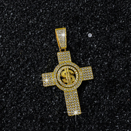 Men Hip Hop Cross Pendant Necklace with 13mm Miami Cuban Chain Rotatable US Dollar Money Sign Pendants Necklaces Fashion Jewelry