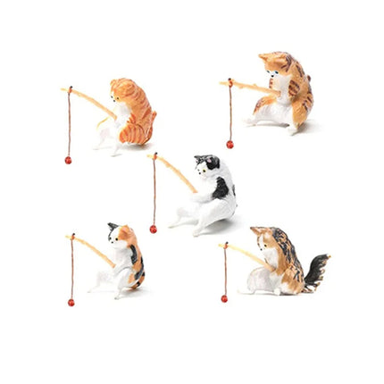 Cute Fishing Cat Fishbowl Fishing Figure Fisherman Figurine Cat Fishing Rod Seals Figures Cat Decoration Interior Accessories