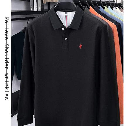 100% pure cotton luxury men's long-sleeve polo shirt designer brand Paul pony embroidery soft comfort spring autumn casual T-shirt