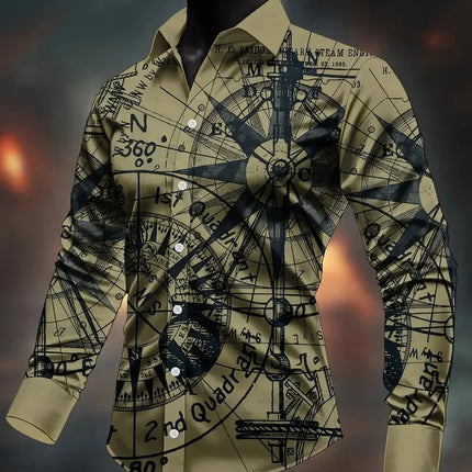 New Men's Flip-over Beach Shirt Long Sleeve Hawaiian Holiday Clothing Pattern Summer New Collection