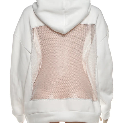 Sisterlinda Hooded Harajuku Sweatshirt Women Autumn Trend Backless ShinyThrea Mesh Patchwork Casual Street Hipster Pulloverr