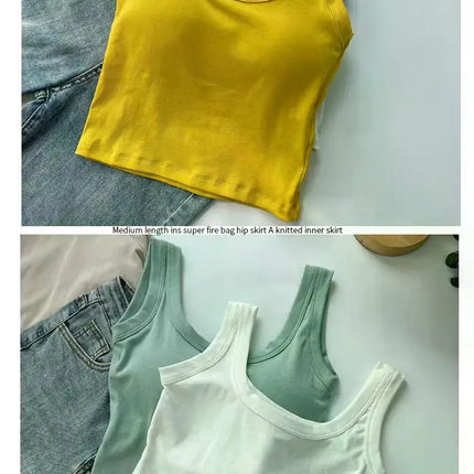 Women's Vest One-Piece No Steel Ring Cotton Chest Pad Wide Shoulder Sports Yoga Vest Underwear Black White Bra Tank Top Women