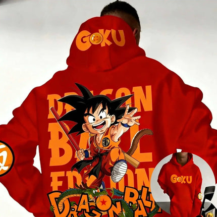 2026 Dragon Ball Retro Anime Hoodie, Kid Goku Print Men's Pure Cotton Hoodie, Casual Loose Sports Daily Version  Y2K Style