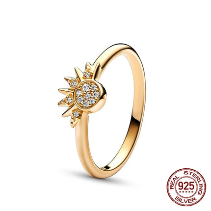 925 Sterling Silver Sun And Moon Crown Love Princess Zircon Oxide Enamel Heart Love Rings Fashion Jewelry For Women Gifts New in