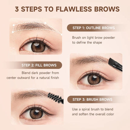 3 Colors Eyebrow Powder Palette - Matte, Smudge-Free Long-Lasting Makeup, Waterproof Long-Lasting,Natural 3D Eyebrow Look