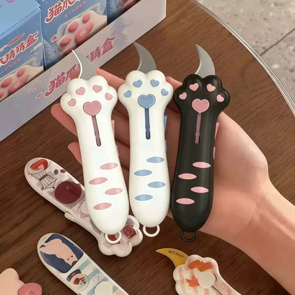 Cute Plastic Cat Paw Box Cutter Cartoon School Office Supplies Cat Box Paper Cutter Retractable Box Opener School Supplies