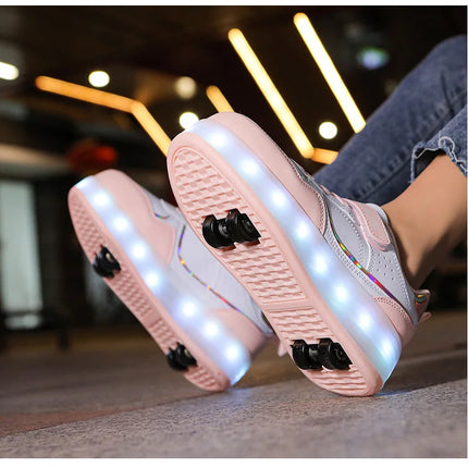 Roller Skate Shoes Kids Boys Girls Flashing Light 4 Wheel Roller Shoes Led Light Luminous Sneakers Outdoor Casual Shoes Children