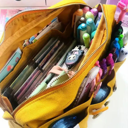 Large Capacity Canvas Storage Bag Simple Design For High School Students Multi-Layer Pencil Case And Bag For Boys And Girls