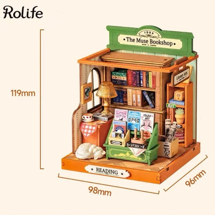 Rolife DIY Miniature House Fancy Tea Yard Kit Muse Bookshop Kit Century Postoffice Kit Sea Holiday Restaurant for Adult