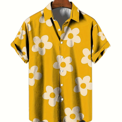 Flower 3D Printed Hawaiian Shirt Summer Beach Vacation Casual Men's Short Sleeve Tops Daily Fashion Loose Oversized Lapel Shirt