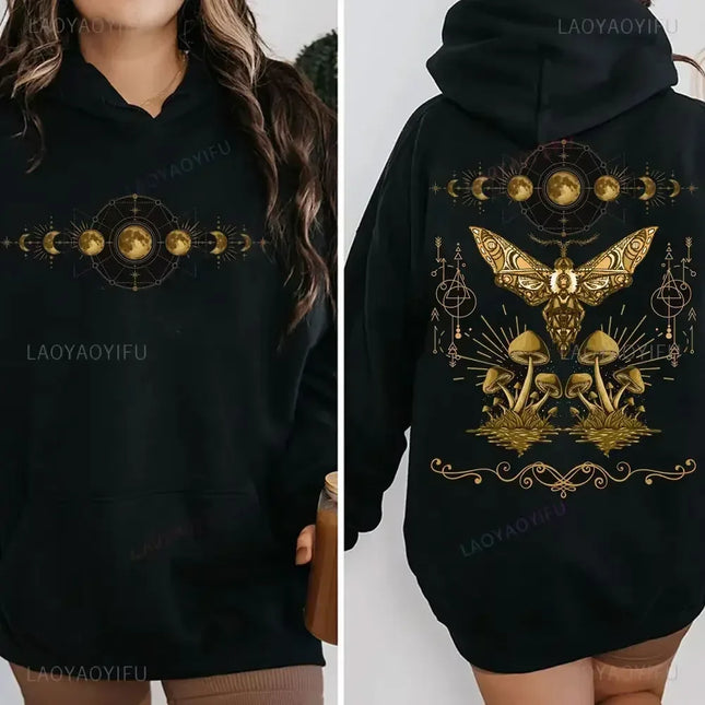 Bug Goblincore Moon Phases Moth Hoodie Luna Moth Sweatshirt Dark Academia Clothing Cottagecore Top Witchy Sweater Insect Tshirt