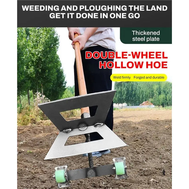 ABYN-Dual-Head Steel Weeder For Garden Manual Push Weeding Tool Wheeled Hoe Design