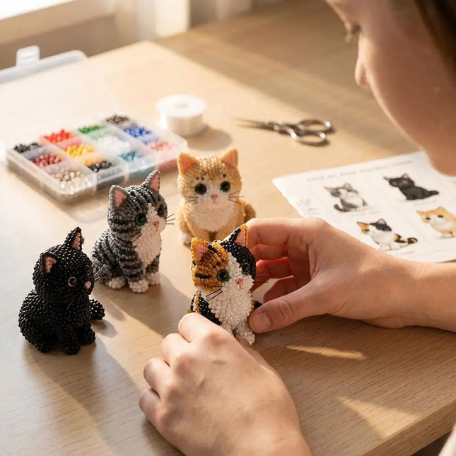Tiny 3D Beaded Animal Kit Easy DIY Beading Bead Art Craft Kit with Colorful Beads Accessories for Beginners Craft Enthusiasts