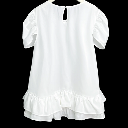 Plus size women's spring & summer simple fairy style puff sleeves, double hem round neck solid color versatile basic elegant top