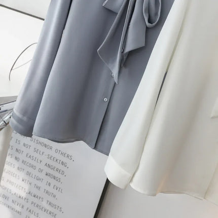 Elegant Long Sleeve Bow Tie Collared Whiteshirt Women's Professional Interview Shirt 2024 New Autumn Collection