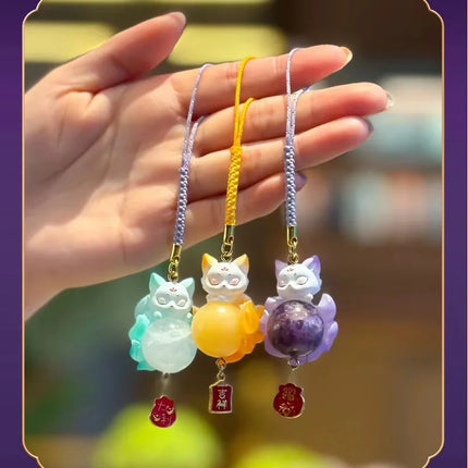 Cute Chinese Style Nine-Tailed Fox Resin Crystal Pendant Good Luck Car Decor Mystery Box Keychain Ornament Wholesale