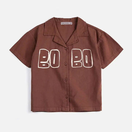 2026BC Short-sleeved Set Boys' Printed Shirt Shorts Polo Shirt Casual Pants Girls' Wide-Leg Pants Short Skirt