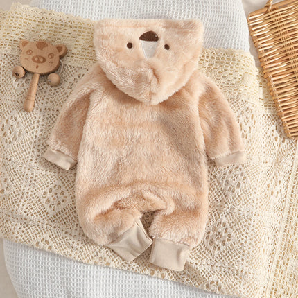 Baby Plush Romper with Hat Adorable Pet Design Winter Warm Baby Comfortable Clothing Pet Shape Baby Bodysuit for Babies