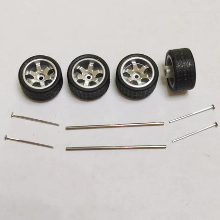 5 Sets 1/64 Alloy Car Model Tires w Shaft Wheels w 25mm Axles for Modify 1:64 Matchbox/Domeka/HW Model Cars No Need Open Chassis