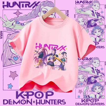 2026 New Huntrix Girls' Shirt Rumi Zoey Mira Graphic Print T-Shirt for Teens and Toddlers Spring/Summer Demon Hunter T-Shirt