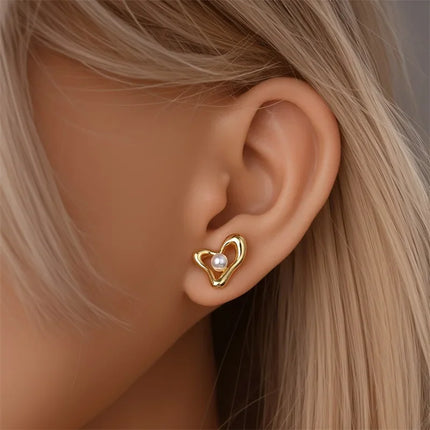 925 Sterling Silver Gold Pearl Hoop Earrings Pave Large Circular Shape Earring Gift for Women Jewelry Anniversary Wedding