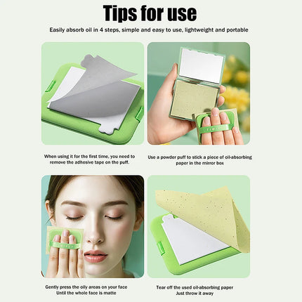 {Winter4} 100 Sheets/Box Oil-Absorbing Paper With Mirror & Puff Portable Oil-Holding Bamboo Charcoal Paper For Makeup