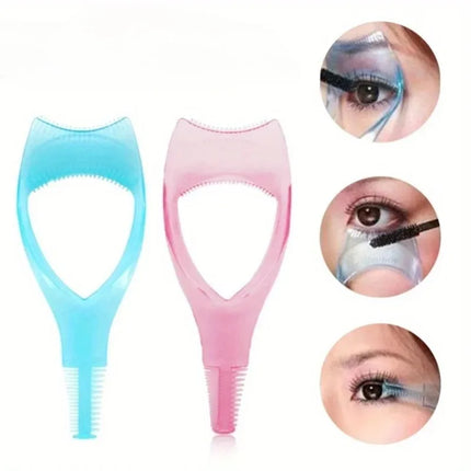 3 in 1 Mascara Applicator Template with Eyelash Curler Guard and Case, Eyeliner Holder, Eyelash Aid, Eyebrow Drawing Tool