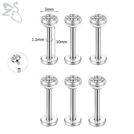 ZS 6-13PCS/LOT 16G Stainless Steel Lip Labret Piercing Set Crystal Monroe Lip Stud Ear Tragus Helix Cartilage Piercing 6/8/10mm